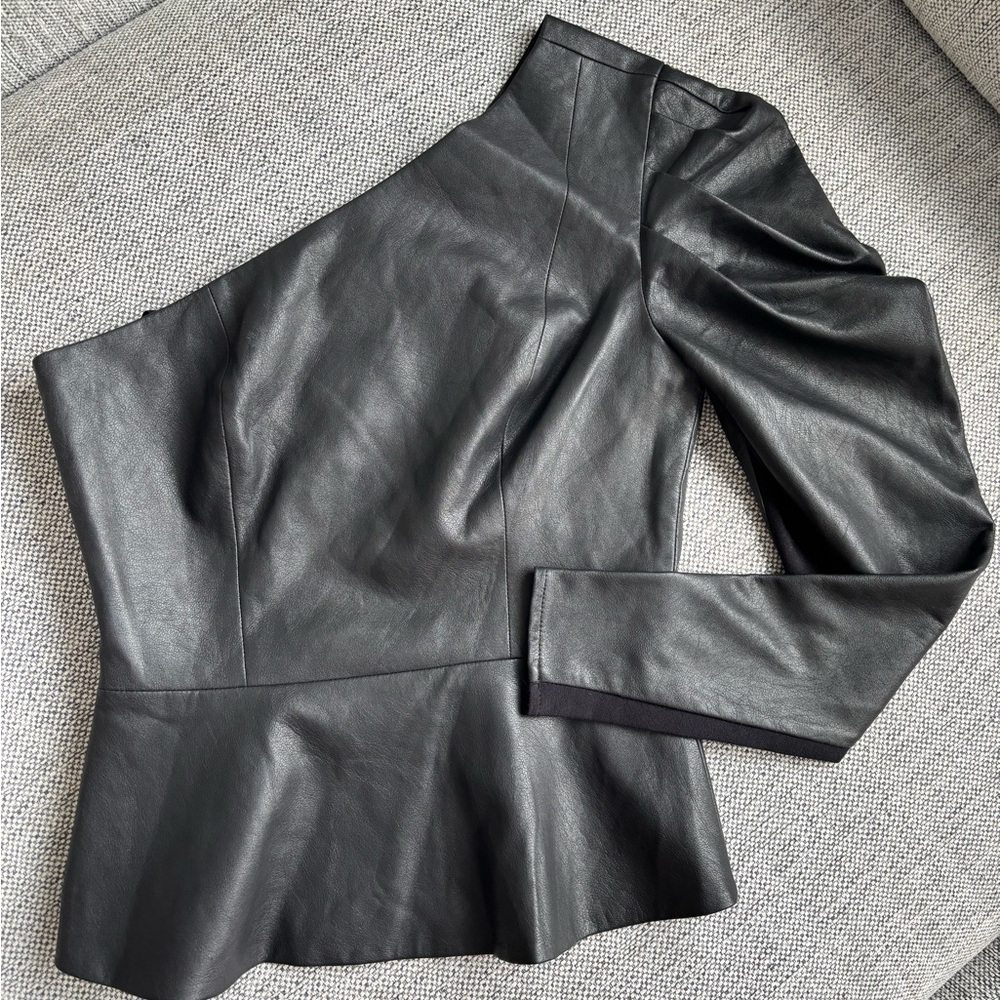 BCBGMaxAzria One-Shoulder Black Leather Jacket